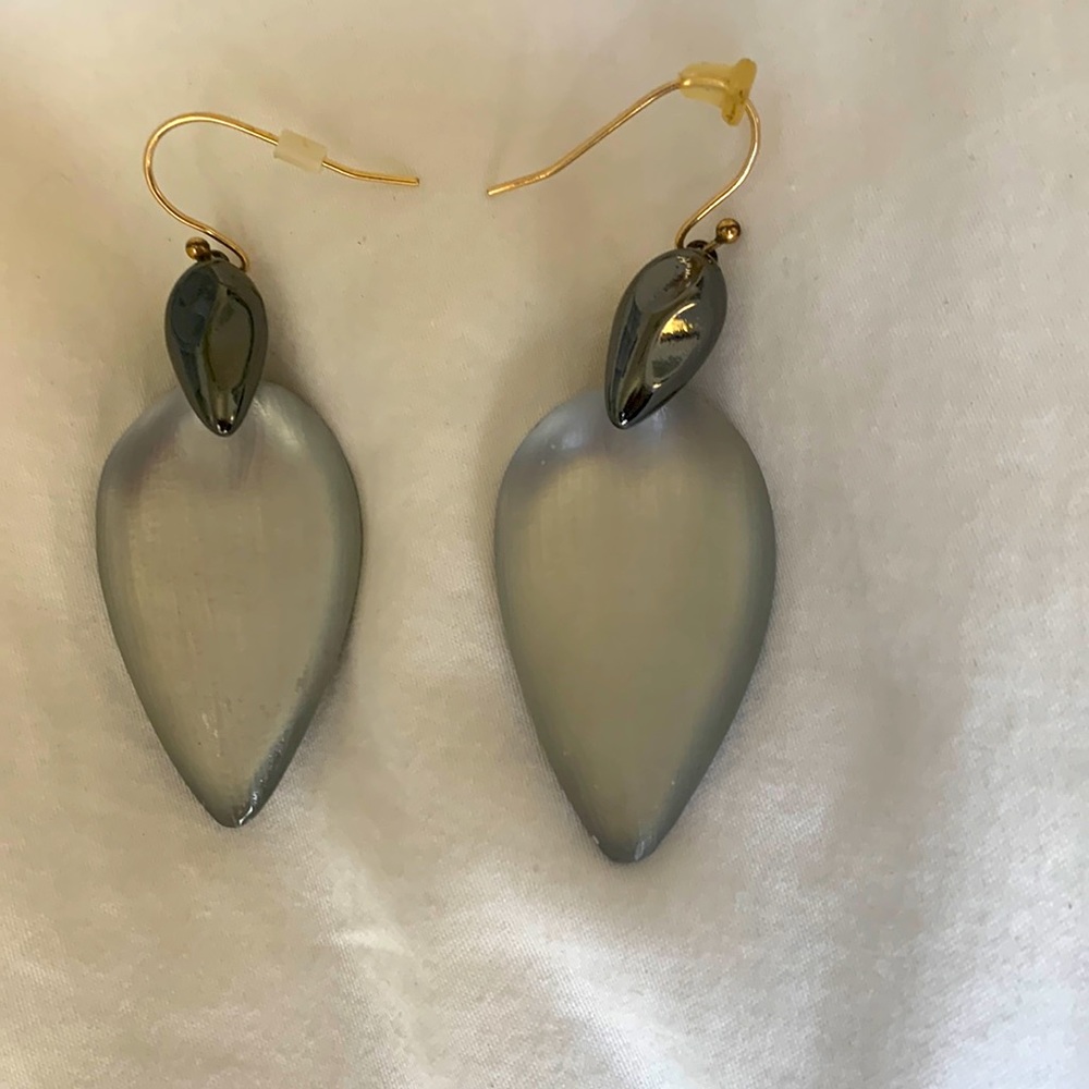 Alexis Bittar Earrings - Gray Two-Toned Teardrops